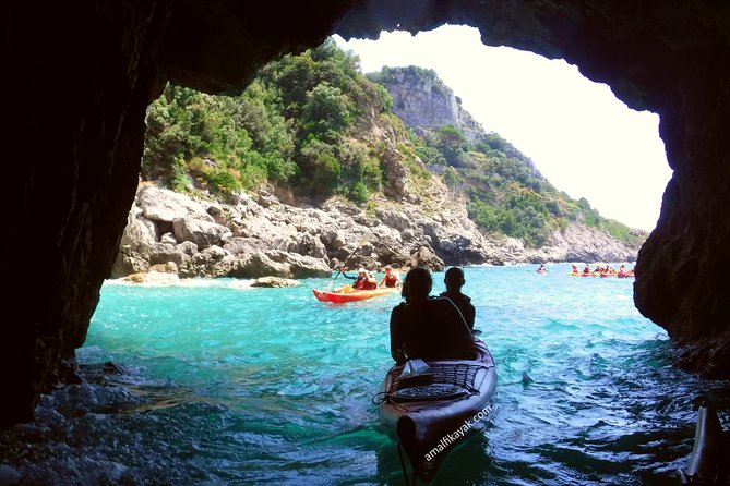 Amalfi Coast Kayak Tour: Explore Caves, Arches & Hidden Beaches - Paddling west past Duoglio and Santa Croce