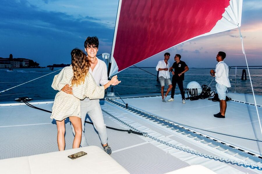 Venice: Catamaran Sunset Jazz Cruise with Aperitivo - What the catamaran is like on board